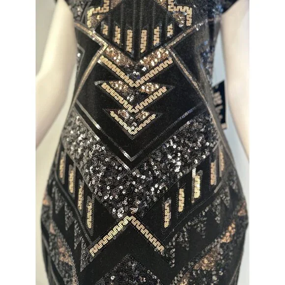 Express Sequined  With Velvet Bling Geometric Dress. Stunning, Perfect,  Holiday - Picture 7 of 16